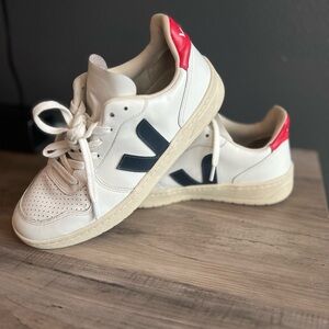 Veja White and Navy Sneakers with Red Detail
